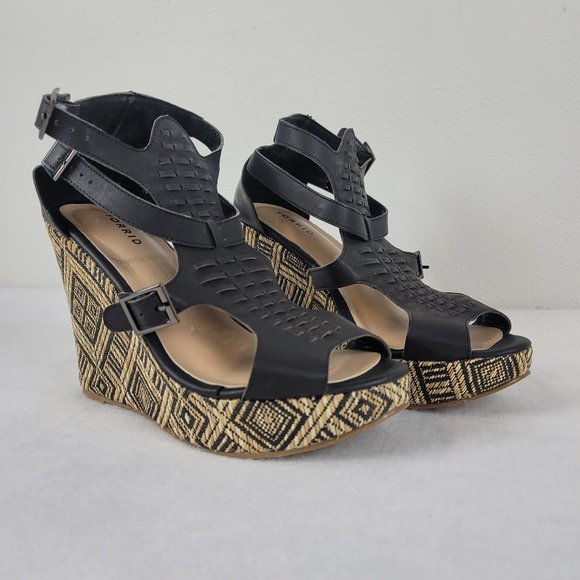 Torrid Aztec Design Wedges Black and Tan  Size 11 - Picture 6 of 8